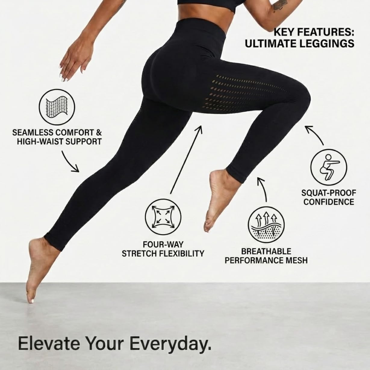 Yogazen Women's High-Waist Seamless Leggings – Light Gray