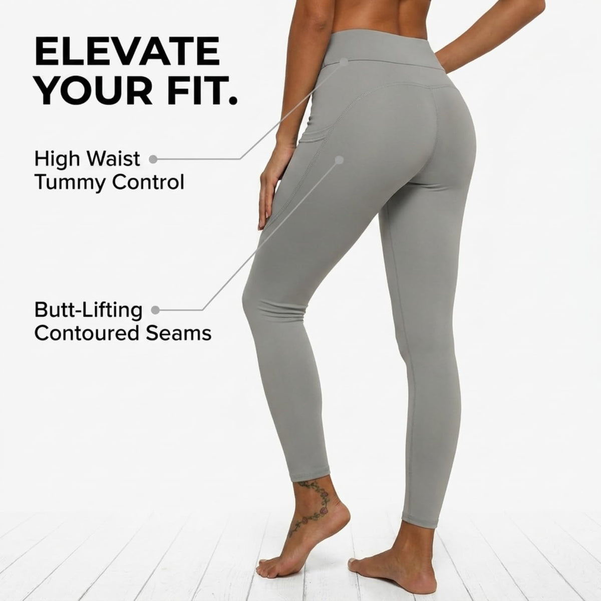 Yogazen Women's High-Waist Seamless Leggings with Side Pockets – Gray