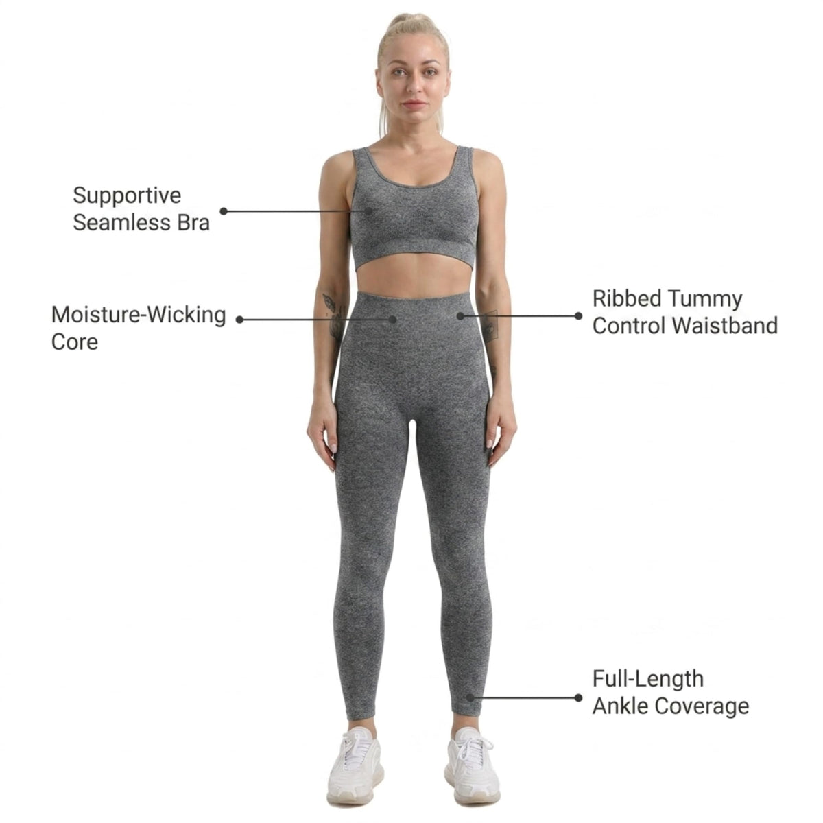Yogazen Women's Seamless 2-Piece Workout Set – Dark Grey