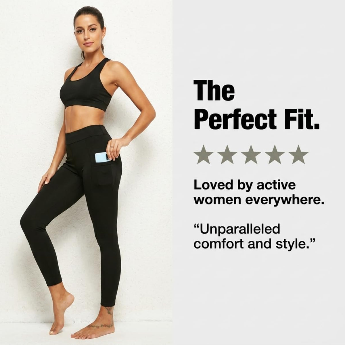 Yogazen Women's High-Waist Seamless Leggings with Side Pockets – Black