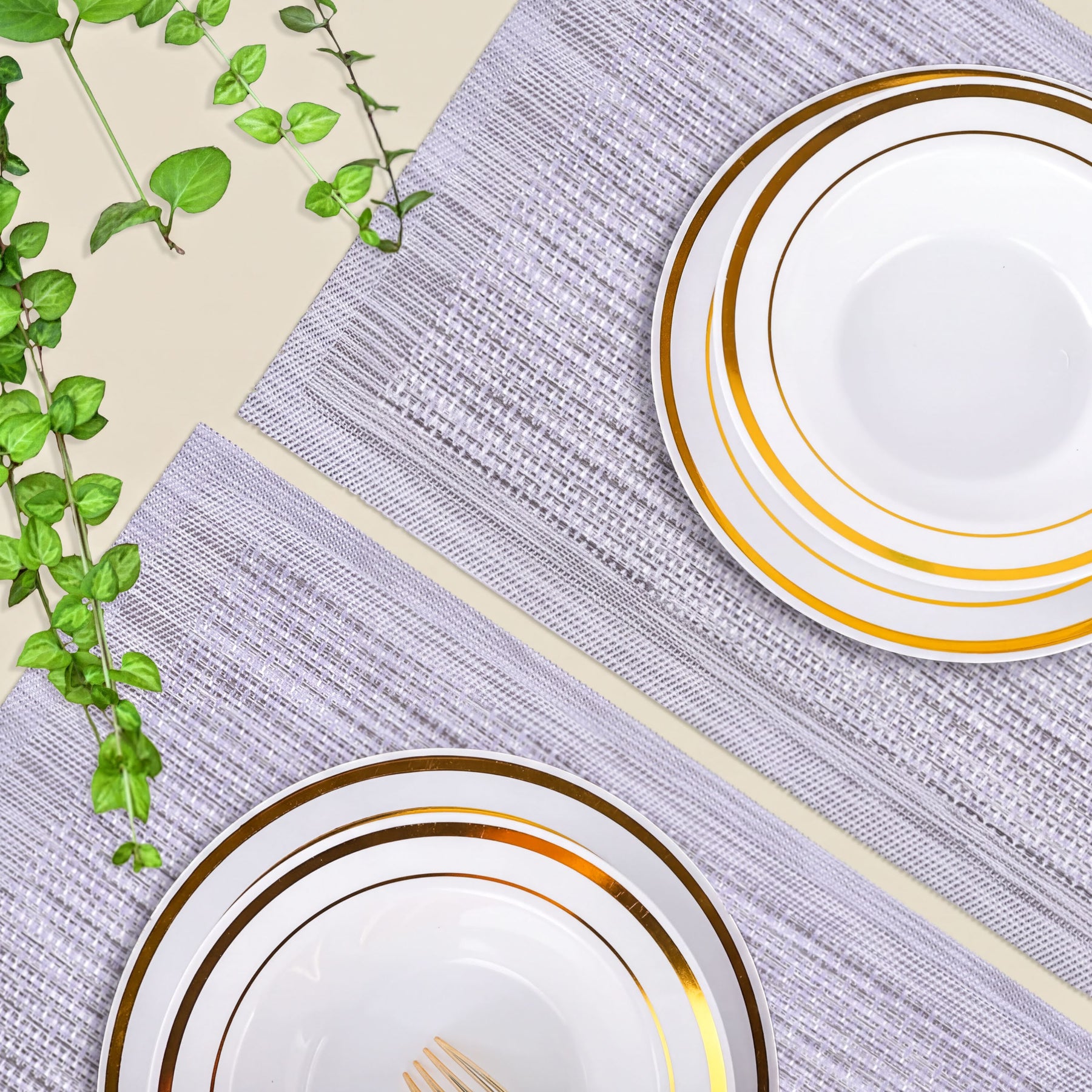 Set of four PVC placemats for dining table, durable and easy to clean, by brand 31730, showing colorful, textured surface.