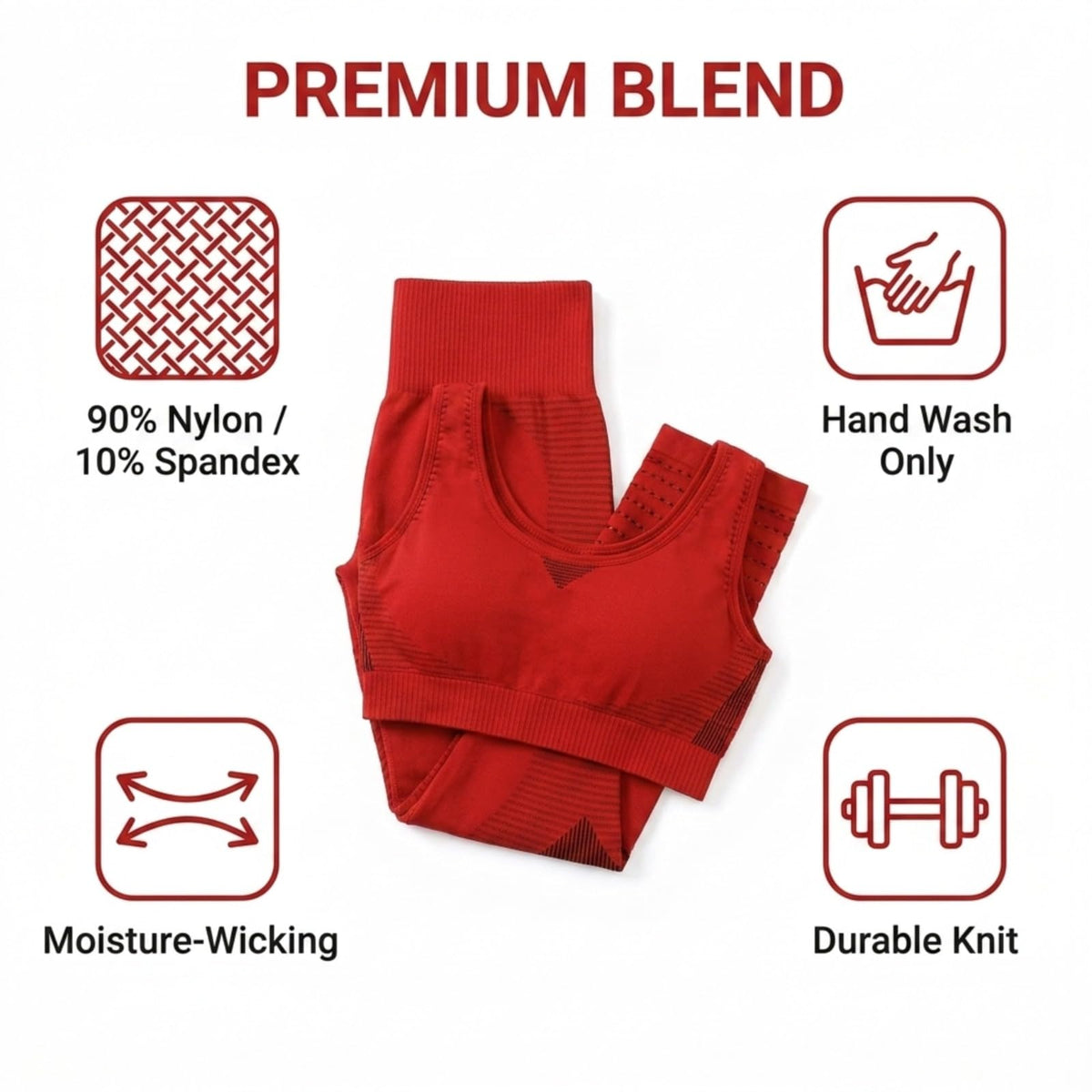 Yogazen Women's Seamless Crop Tank 2-Piece Workout Set – Red