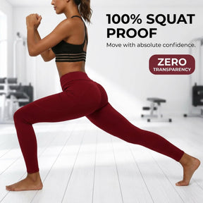 Yogazen Women's High-Waist Seamless Leggings with Side Pockets – Maroon