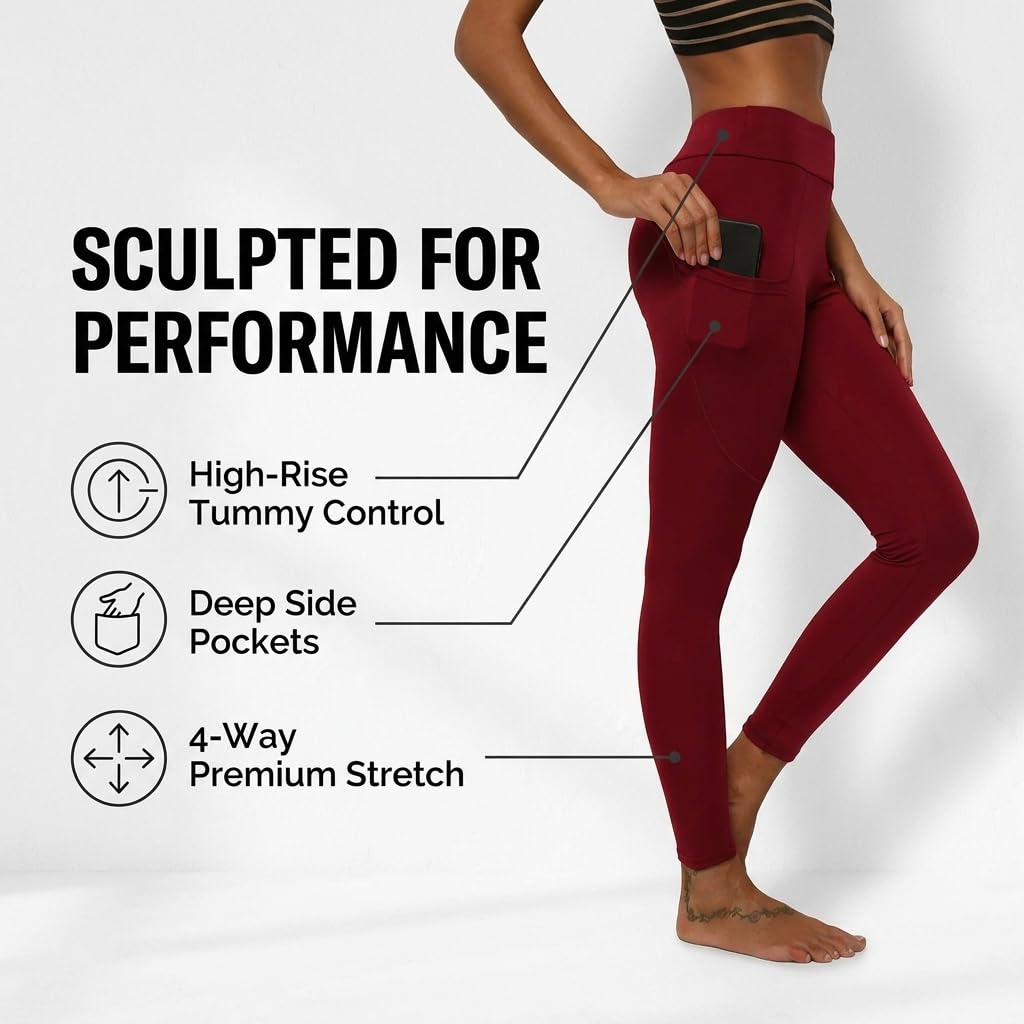 Yogazen Seamless Leggings with Pockets - Maroon
