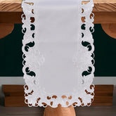 Decozen White Table Runner - European Embroidery Dresser Decor Scarf for Home, Kitchen, Dining, and Wedding - 14 x 108 Inches - Valentines Day Decor - The Snow Blossom Collection