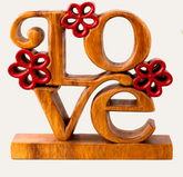 Wooden Love Sculpture – Handcrafted Solid Acacia Wood Figurine | Decorative Wood Art