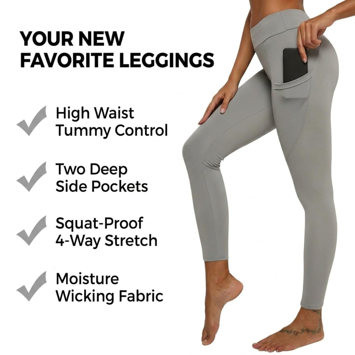 Yogazen Women's High-Waist Seamless Leggings with Side Pockets – Gray