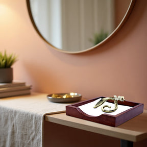 Solid Wood Napkin Holder with Silver and Gold Finish Ornament