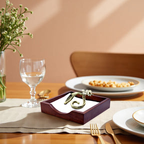 Solid Wood Napkin Holder with Silver and Gold Finish Ornament