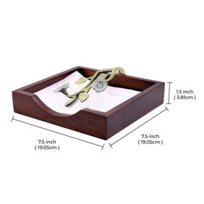 Solid Wood Napkin Holder with Silver and Gold Finish Ornament