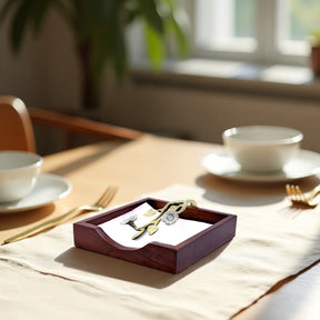 Solid Wood Napkin Holder with Silver and Gold Finish Ornament