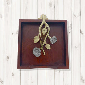 Solid Wood Napkin Holder with Silver and Gold Finish Ornament