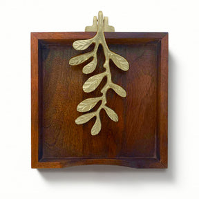 Solid Wood Napkin Holder with Gold Finish Ornament