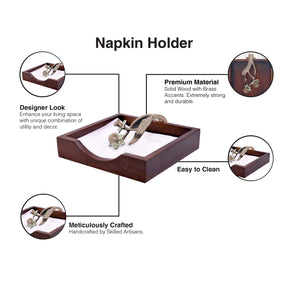 Solid Wood Napkin Holder with Rose Gold Finish Ornament