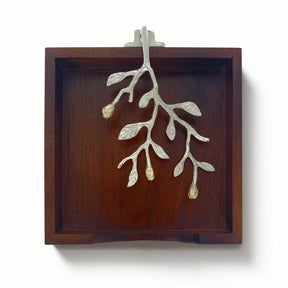 Solid Wood Napkin Holder with Silver and Gold Finish Ornament
