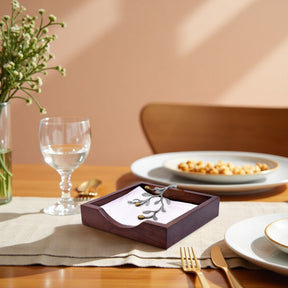 Solid Wood Napkin Holder with Silver and Gold Finish Ornament