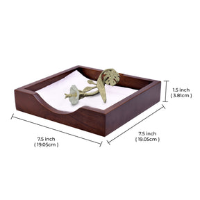 Solid Wood Napkin Holder with Gold Finish Ornament