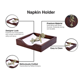 Solid Wood Napkin Holder with Gold Finish Ornament