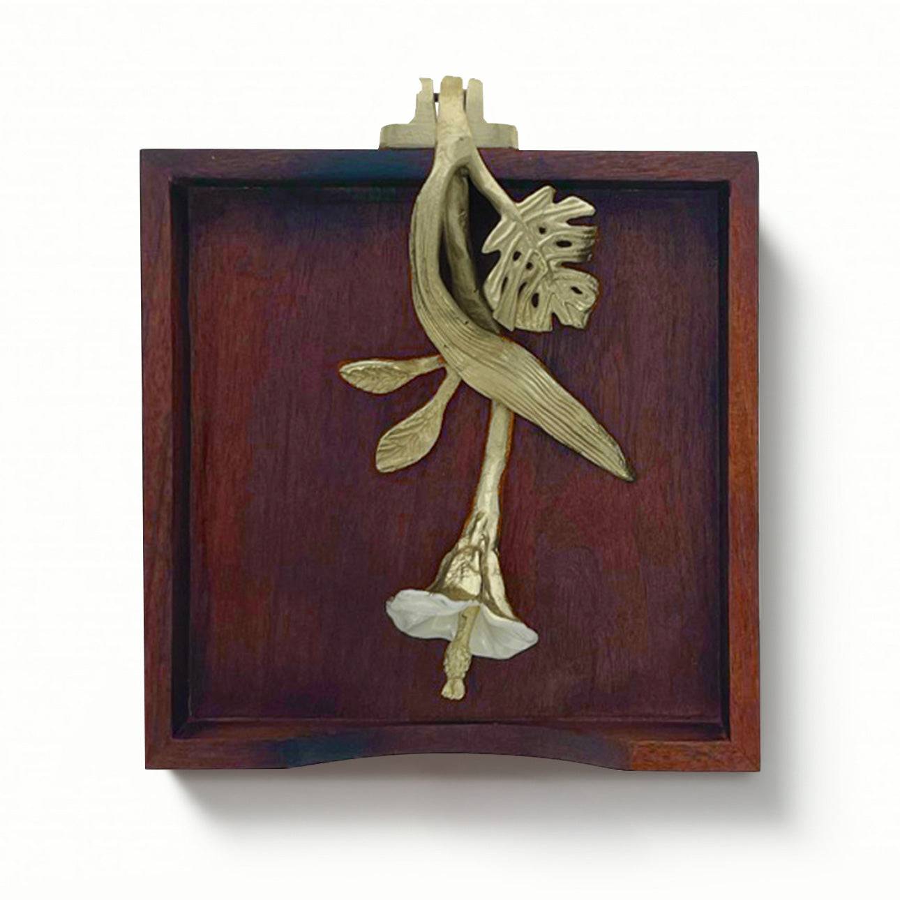 Solid Wood Napkin Holder with Gold Finish Ornament