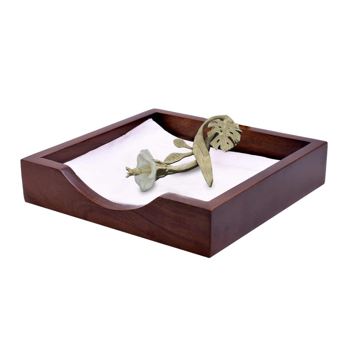 Solid Wood Napkin Holder with Gold Finish Ornament