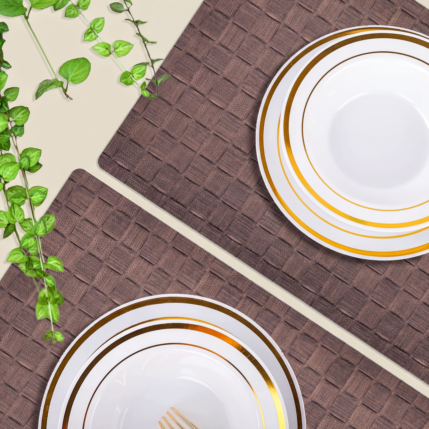 Set of 4 and 6 PVC placemats from 618EVA-7-3-4, featuring durable, colorful plastic surface for table protection and decor.