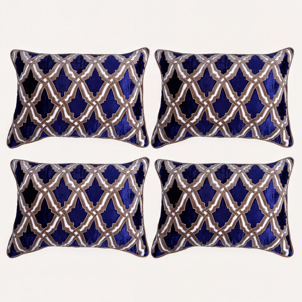 Set of four navy blue throw pillow covers, 14 x 20 inches, from CU6047-35-4, showcasing soft fabric and stylish design.
