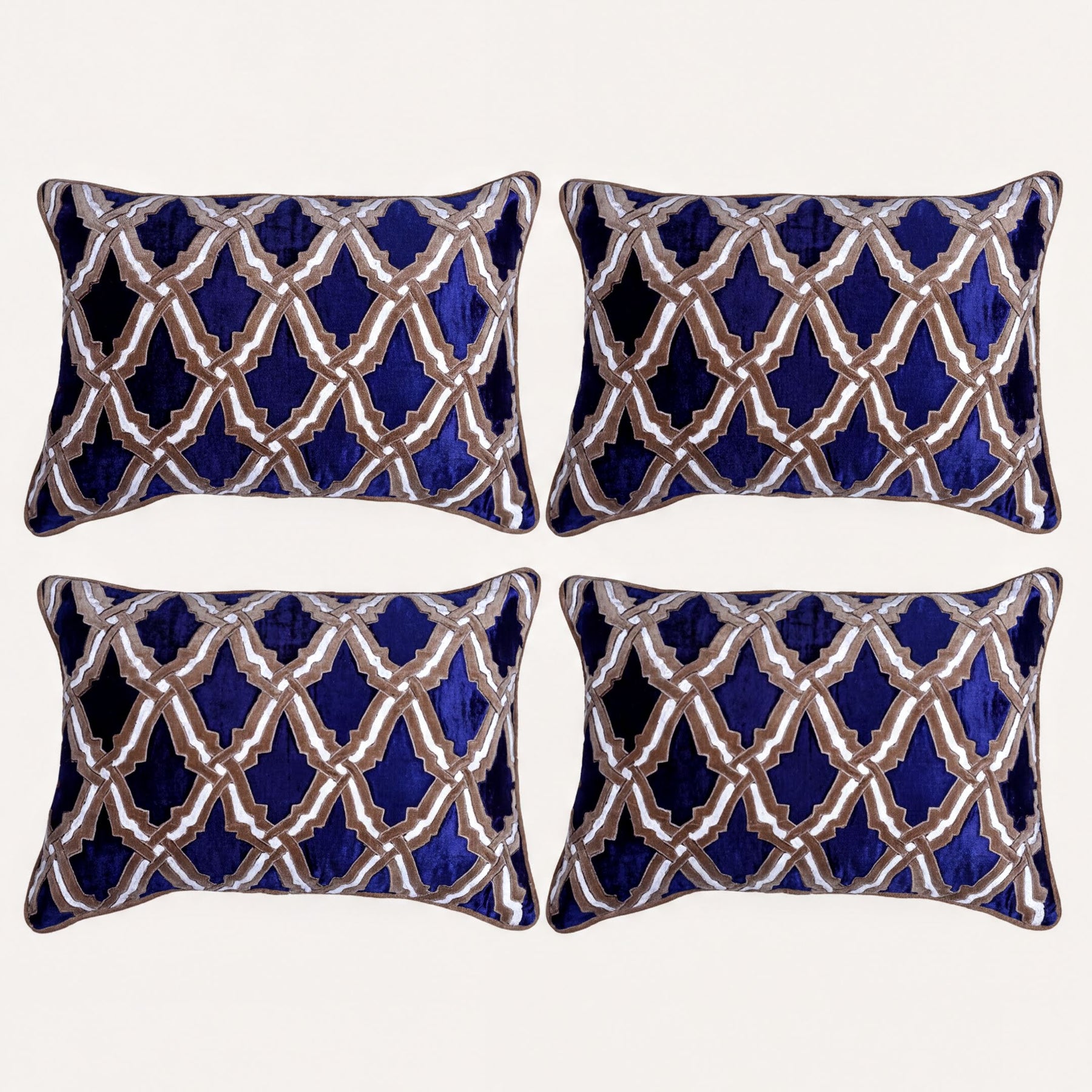 Set of four navy blue throw pillow covers, 14 x 20 inches, from CU6047-35-4, showcasing soft fabric and stylish design.