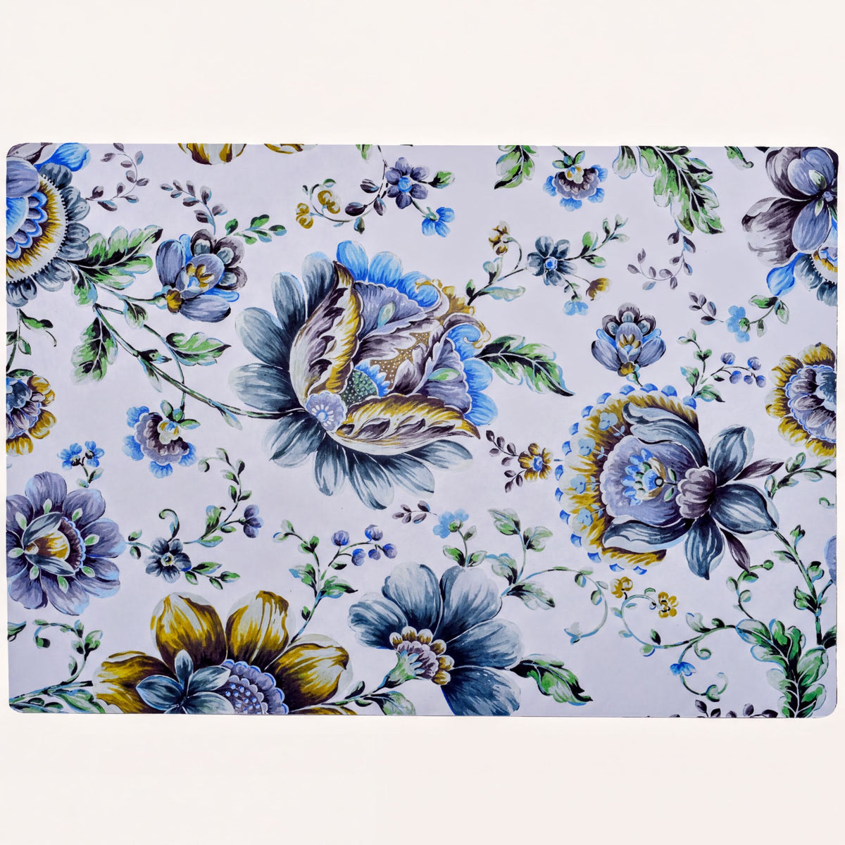 Set of four floral design cork-backed placemats from ATKP-9CK, featuring vibrant floral patterns on durable cork surfaces.