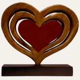 Handmade wooden sculpture titled Serene Hearts, featuring elegant carved hearts, perfect for stylish home décor.