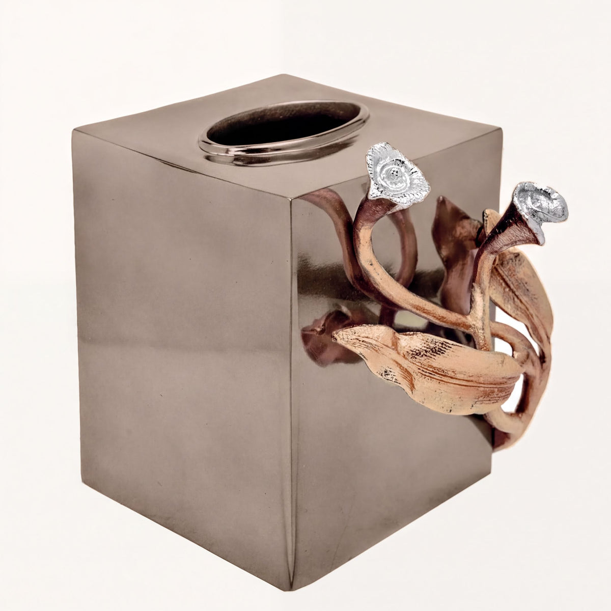 Calla Grace artistic floral handmade tissue box cover for bath decor, decorative home accessory with floral design.