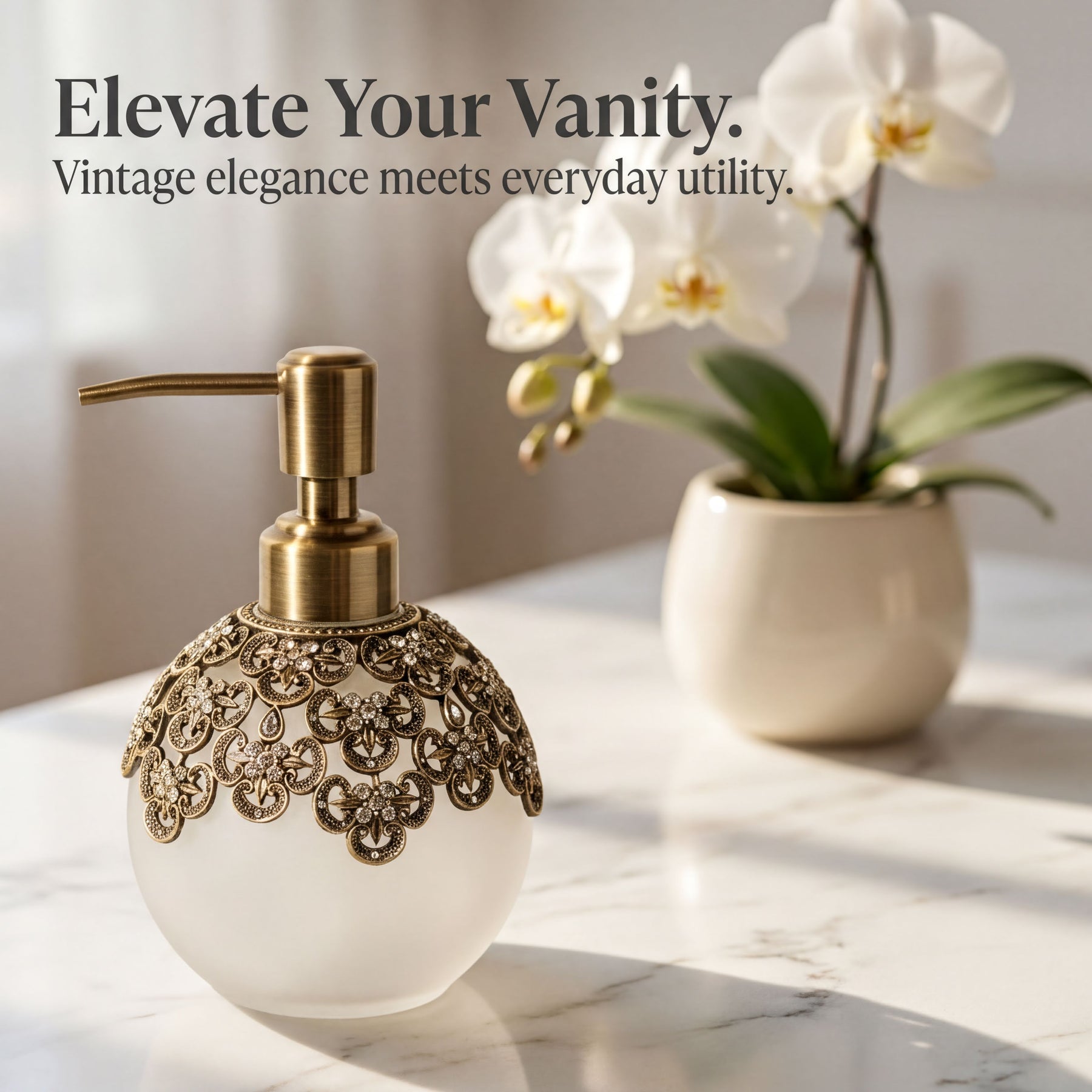 LB 24533 Colette Charm modern decorative bathroom lotion dispenser with handmade soap, stylish gift for mom.