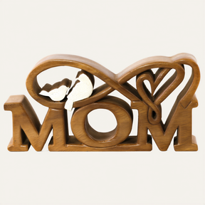 Hand-carved wooden sculpture titled Best Mom Ever, decorative wooden décor by LAY025, showcasing intricate craftsmanship for Mother's Day.
