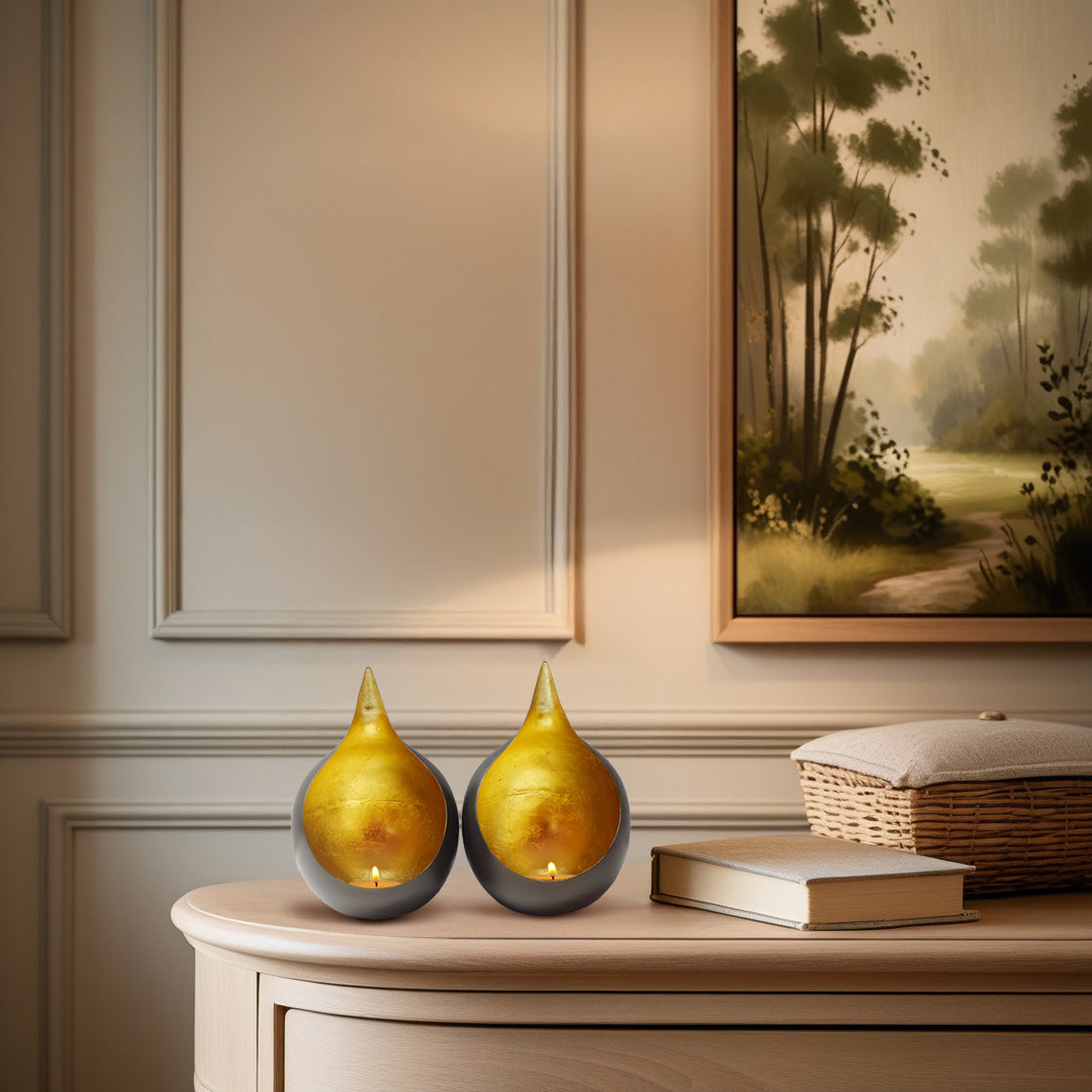 Gold and Black Tea-Light Candle Holders - Set of 2 - Decozen 