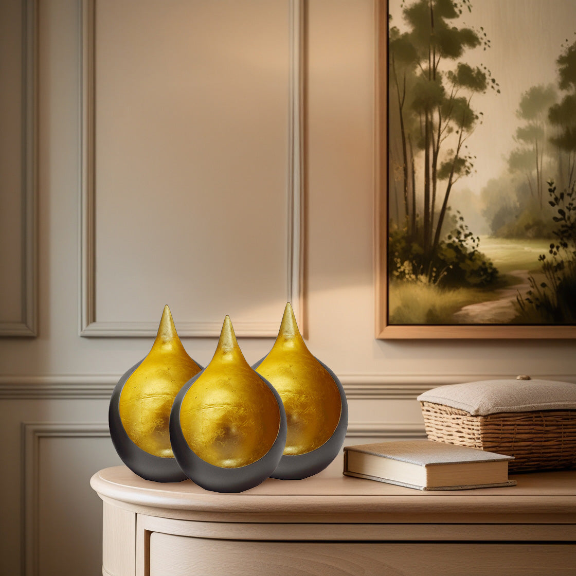 Gold and Black Tea-Light Candle Holders - Set of 3