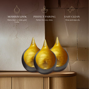 Gold and Black Tea-Light Candle Holders - Set of 3