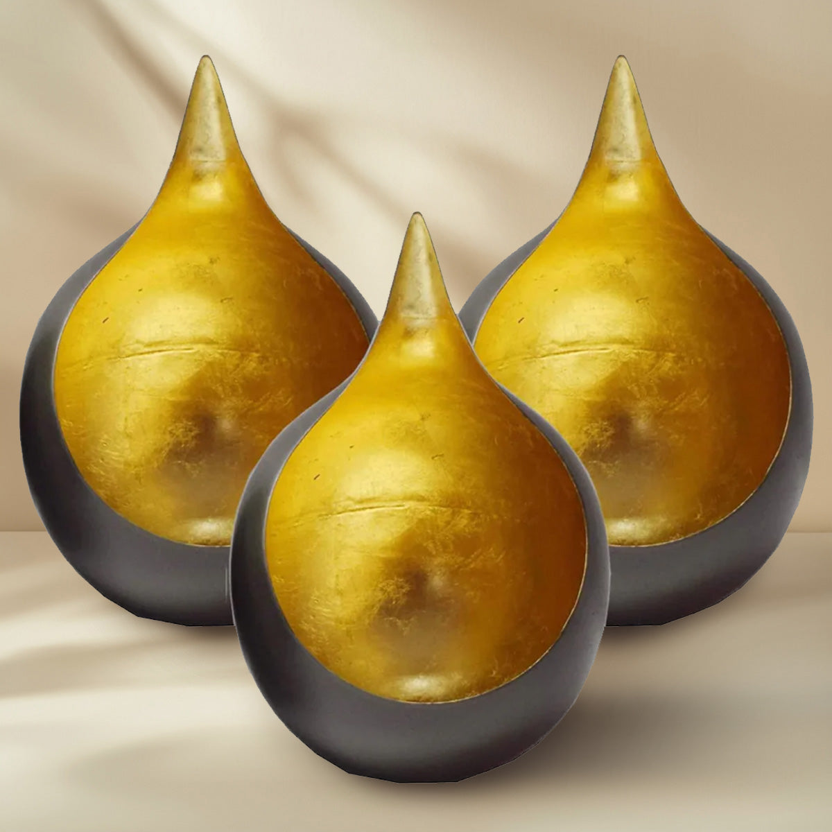 Gold and Black Tea-Light Candle Holders - Set of 3