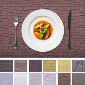 Set of 4 and 6 PVC placemats by 618EVA-7-17-4, showcasing colorful, durable PVC placemats on a dining table.