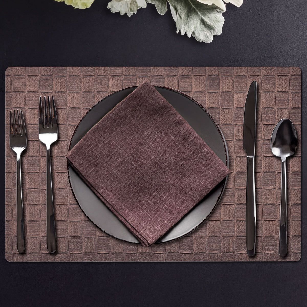 Set of four PVC placemats by 618EVA-7-3-4 featuring colorful, durable table protectors for dining and entertaining.