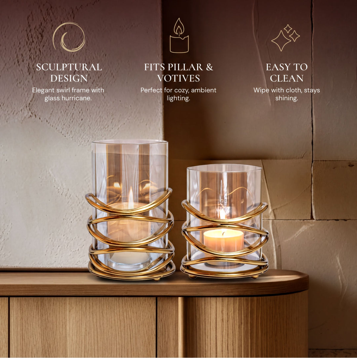 Medium swirl design candle holder by 2016406/B, decorative candle holder with elegant curved pattern and smooth finish.
