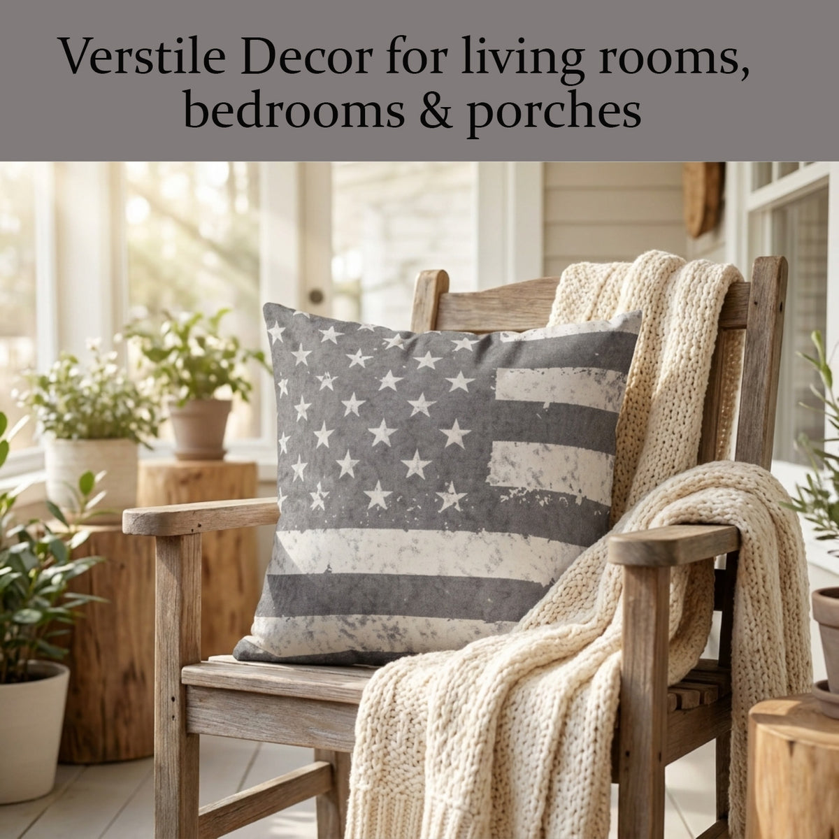 Patriotic Design Printed Throw Pillow Cover - 18 x 18 Inches