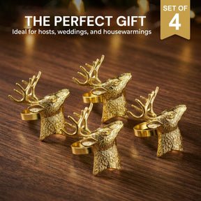 Festive Charm – Napkin Rings in Gold Reindeer Design, Artistic Decorative Dining Table Décor