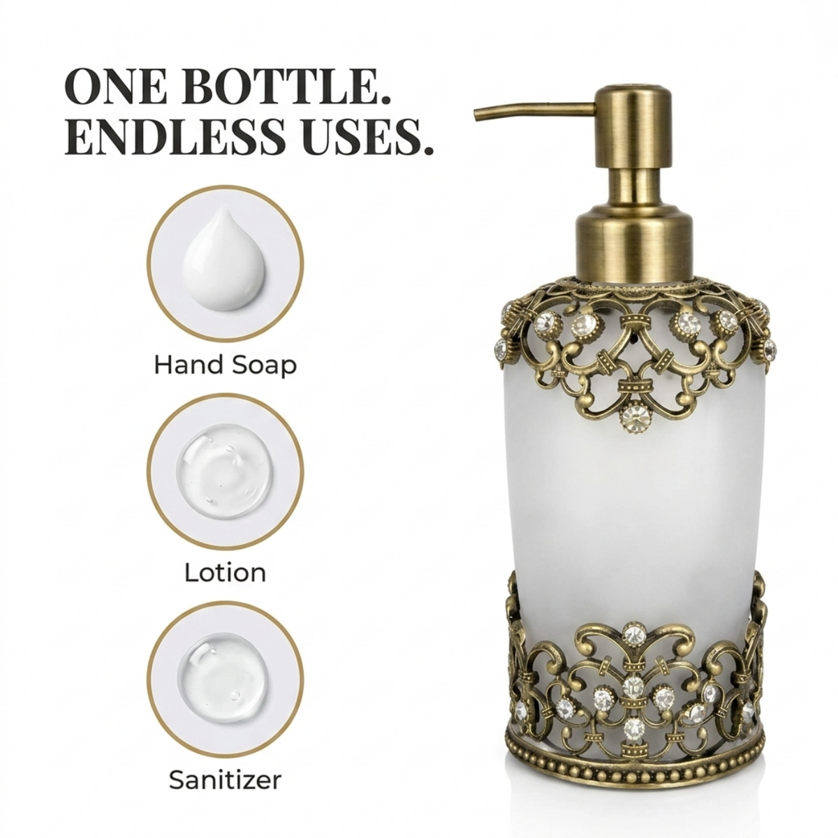 Amara Bliss modern decorative bathroom lotion dispenser by LB24585, 9 oz, handcrafted ceramic with sleek design and pump top.