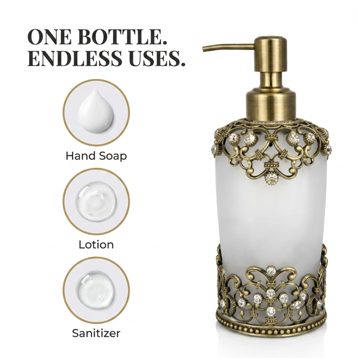 Amara Bliss modern decorative bathroom lotion dispenser by LB24585, 9 oz, handcrafted ceramic with sleek design and pump top.