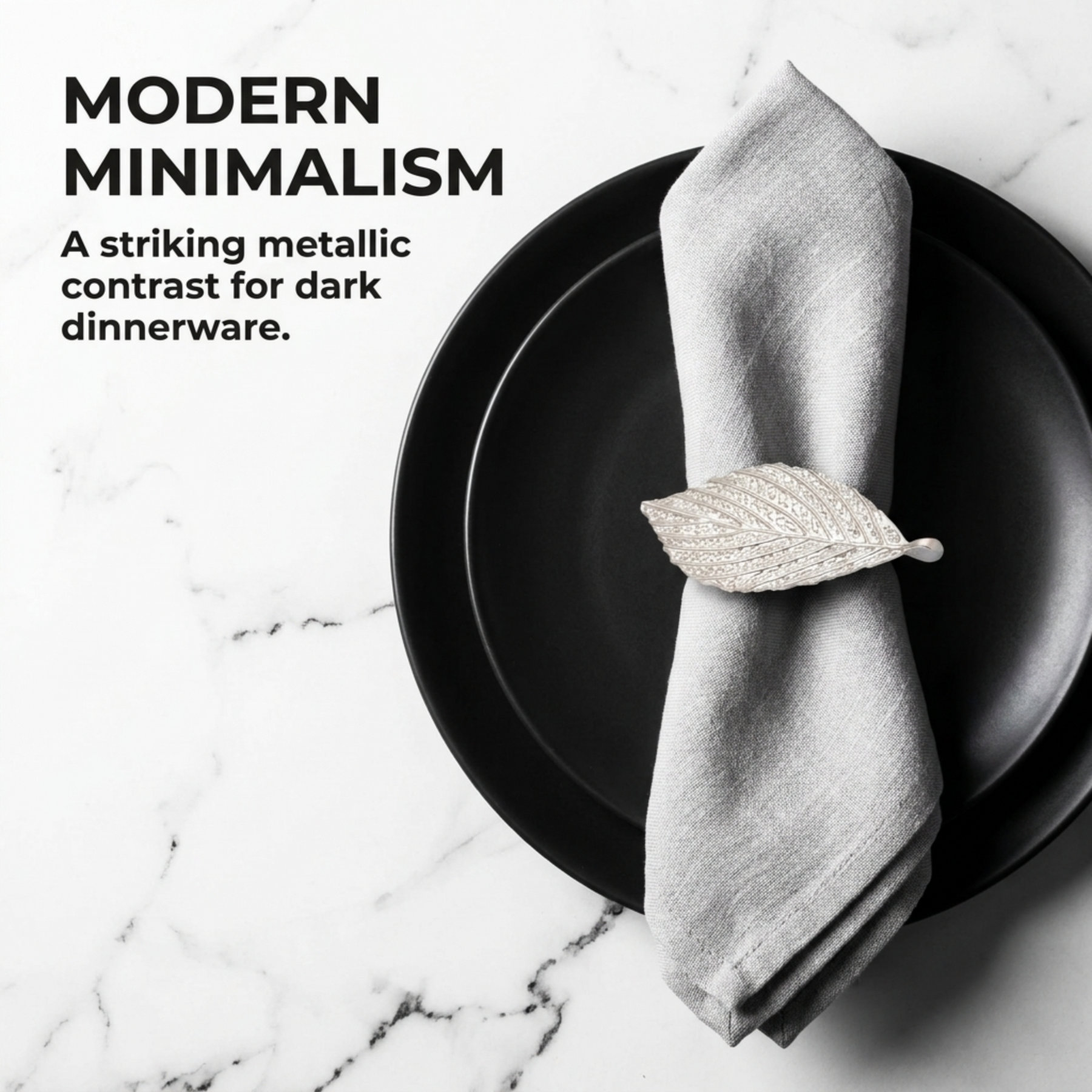 Silver Leaf napkin rings featuring elegant silver leaf design, decorative dining table accessories by YGC-002