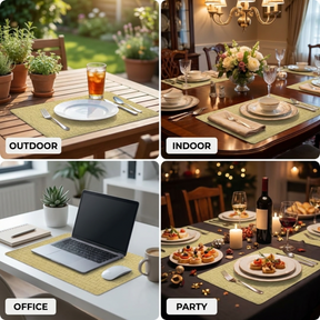 Set of 4 and 6 PVC placemats by 618EVA-7-2-4, showing colorful, durable table protectors with textured surface design.