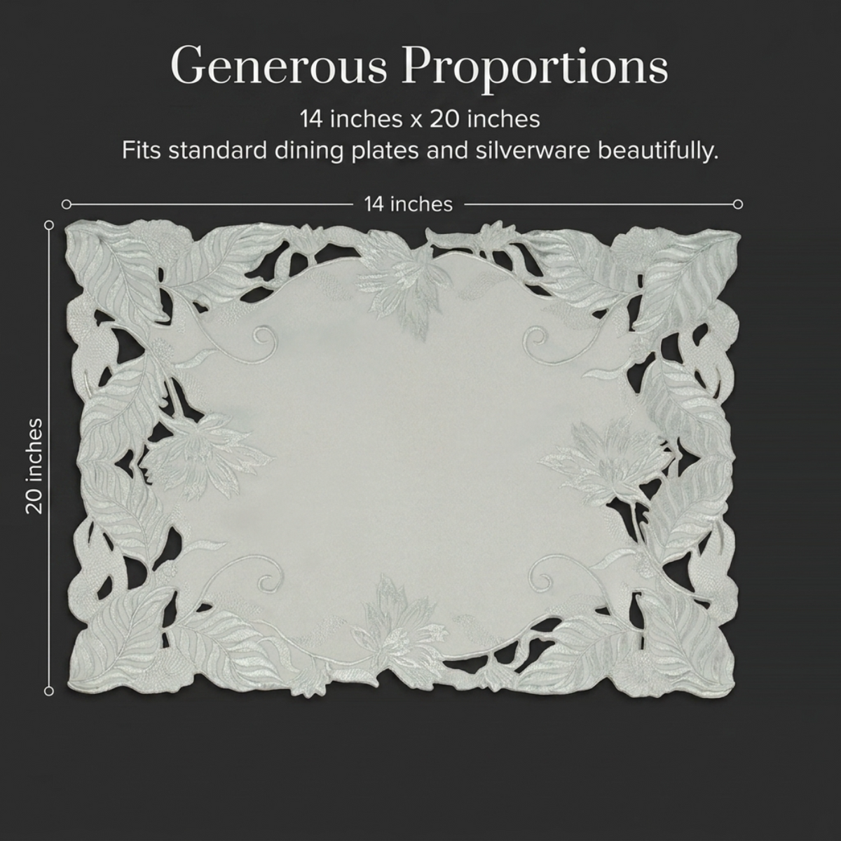 European Embroidered Placemats - Rustic Gray Table Mats 14x20 Inch for Indoor Outdoor