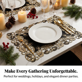 Midnight Gold – Black Gold Table Placemats, Tarantino Collection Elegant Dining Décor 12*18 inch