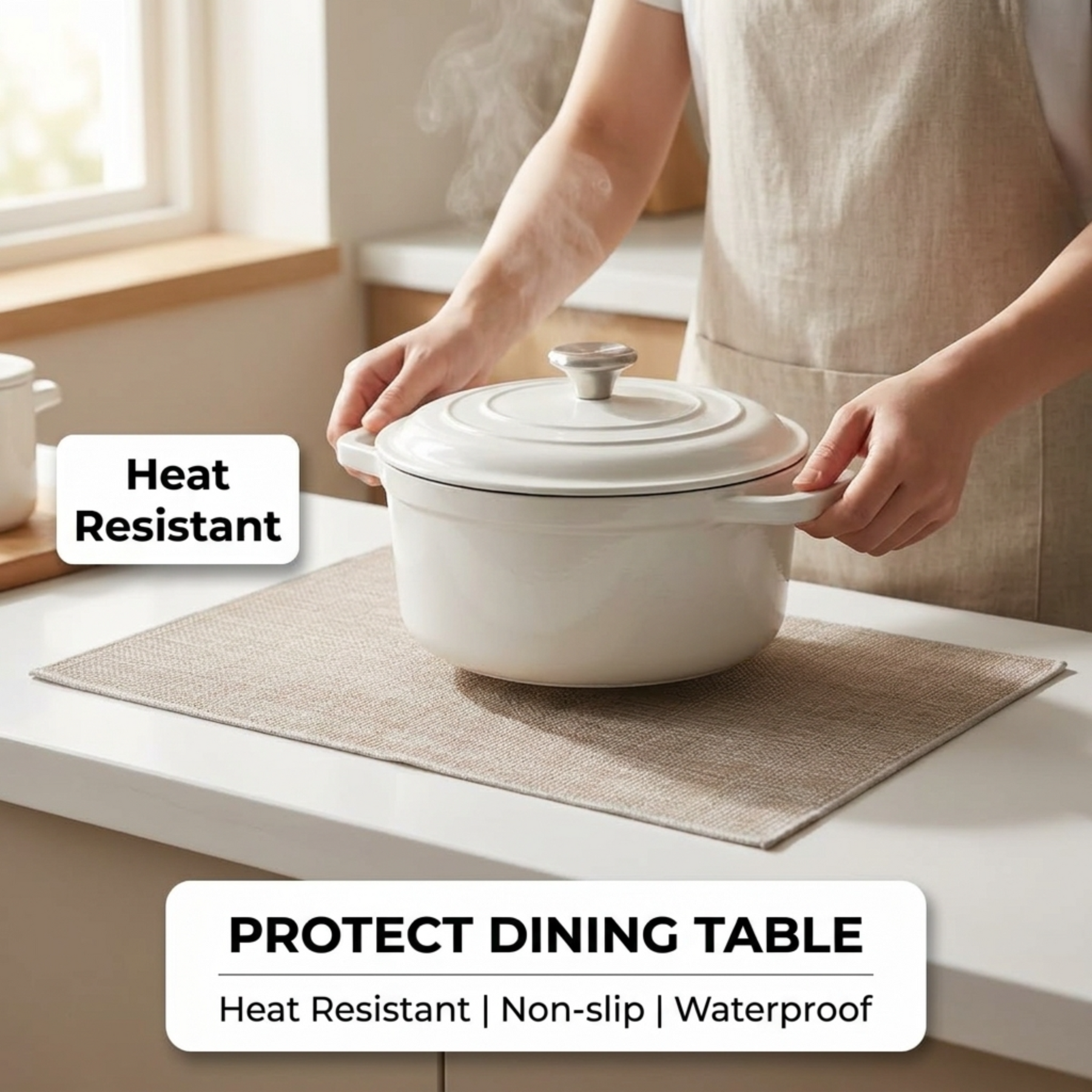 Set of six PVC placemats from 618PVC-1-2-4, showing colorful, durable rectangular table protectors on a dining surface.