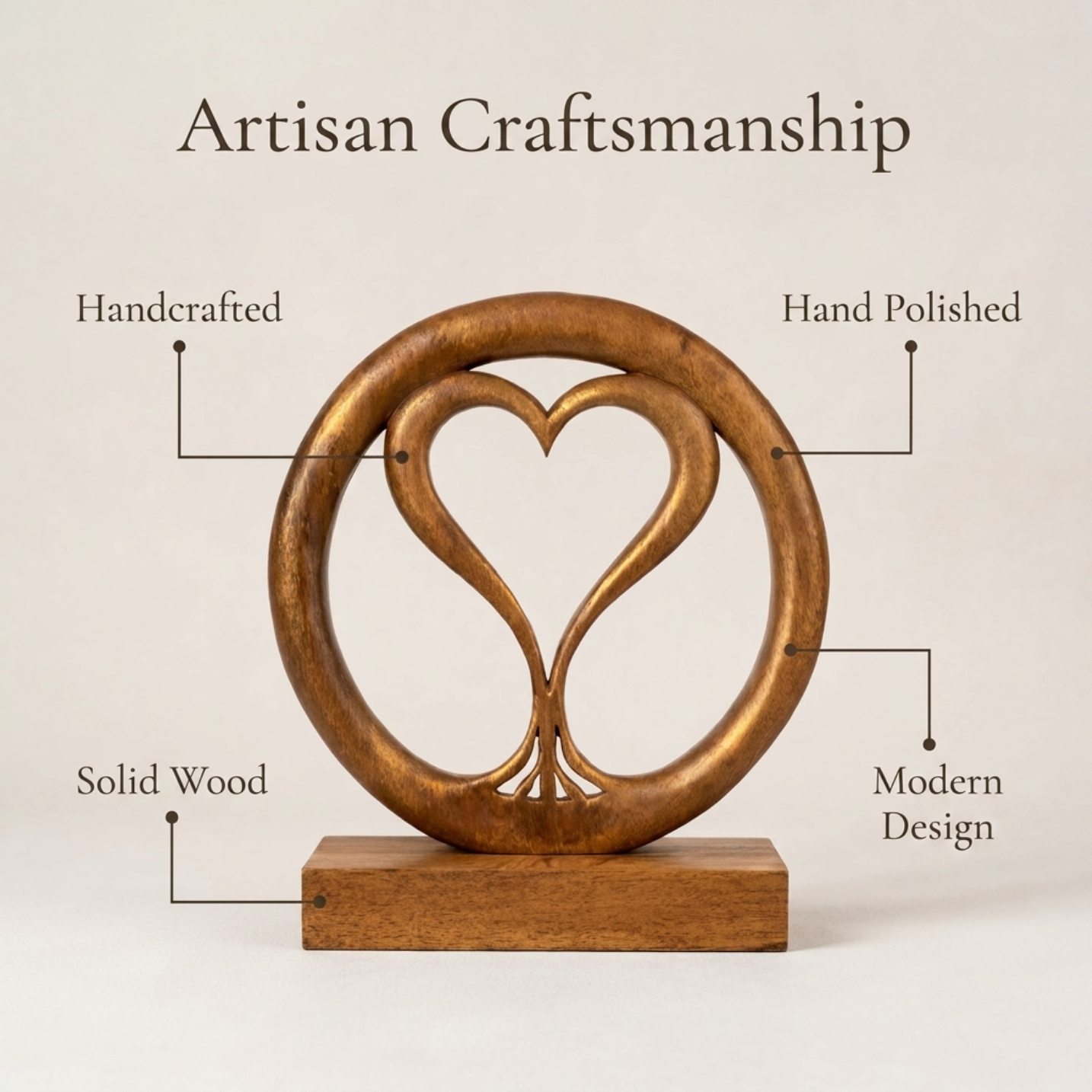 Solid Wood Heart Sculpture - Unique Gift from Daughter, Son, Husband, Mantel Decor - Gift for Mom