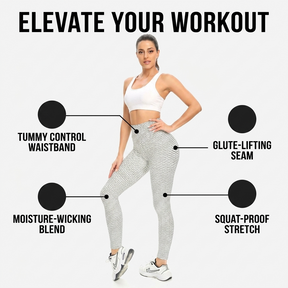 High Waist Leggings, Scrunch Booty, Textured Tummy Control - Grey & Maroon
